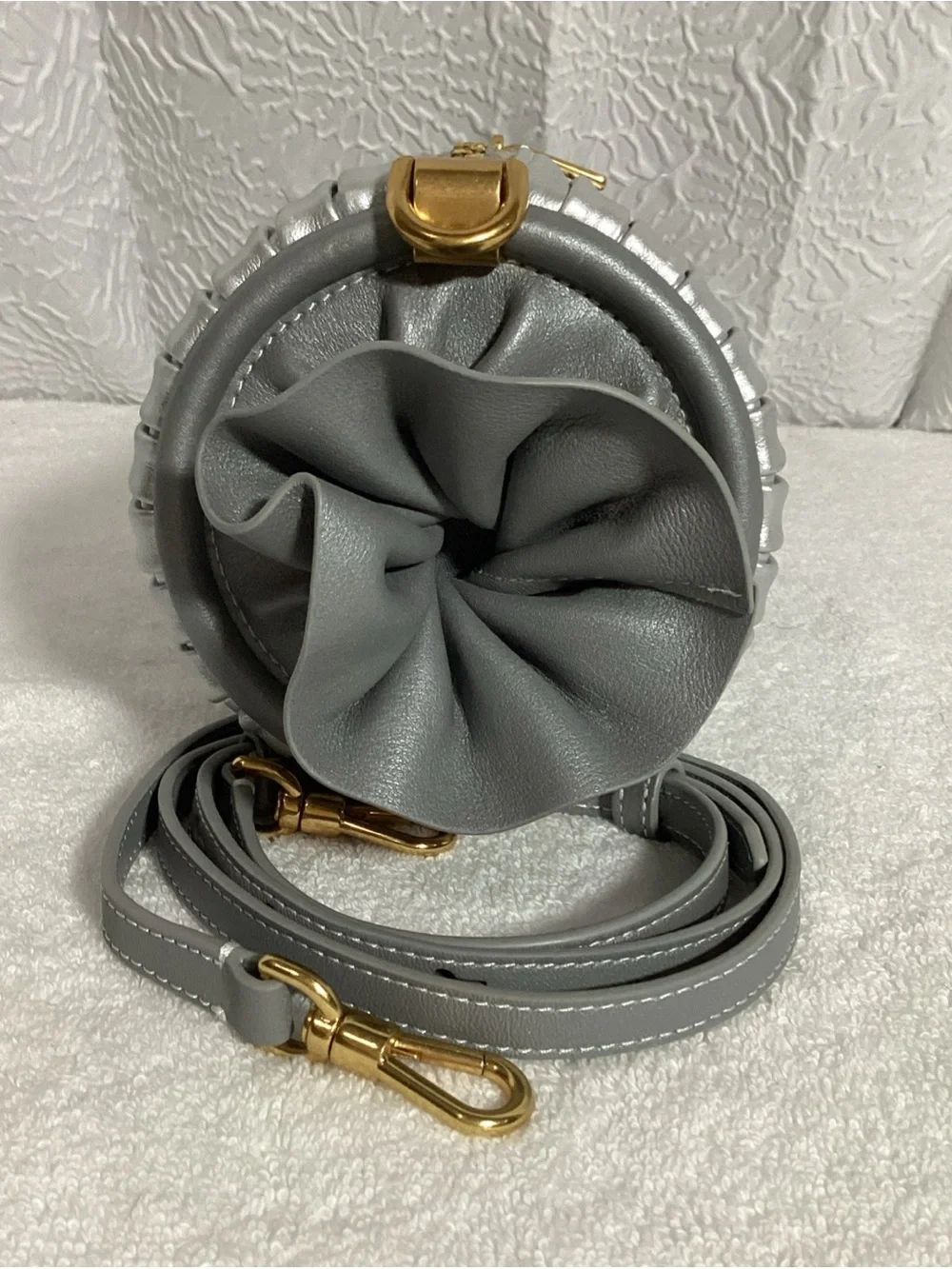 Kate Spade Sweet Treats Pleated Silver Leather Small Barrel Novelty Bag